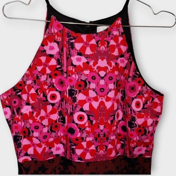 Belle BADGLEY MISCHKA Dress Sz 8 Red Pink Print Halter Dress Bodycon Old Money - Picture 4 of 16